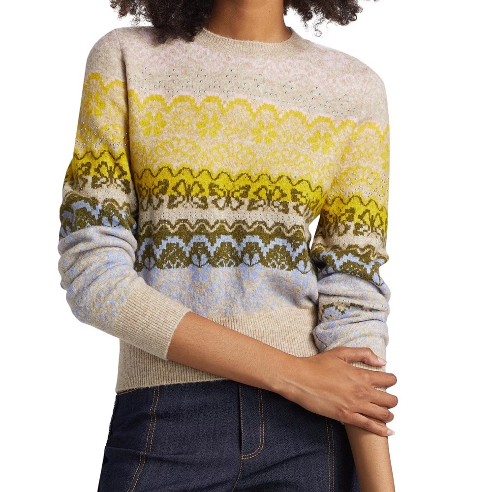 CINQ À SEPT Lace Fair Isle Sweater